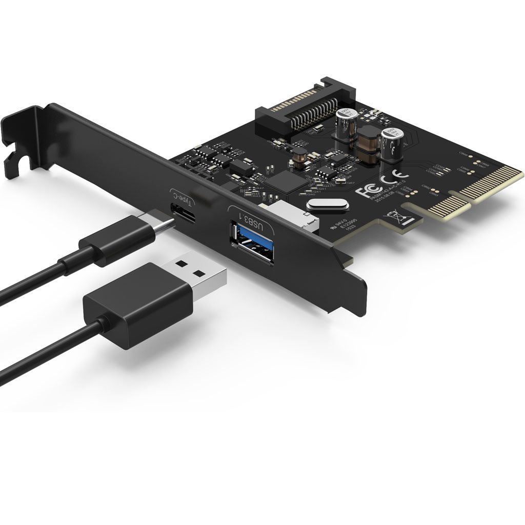 QICENT 2 Ports PCI-Express Card with 1 x USB3.1 Port and 1 x Type C Port 10 Gbps and 15-Pin Power Connector for Windows 7/8/8.1/10 Above & Linux Kernal 