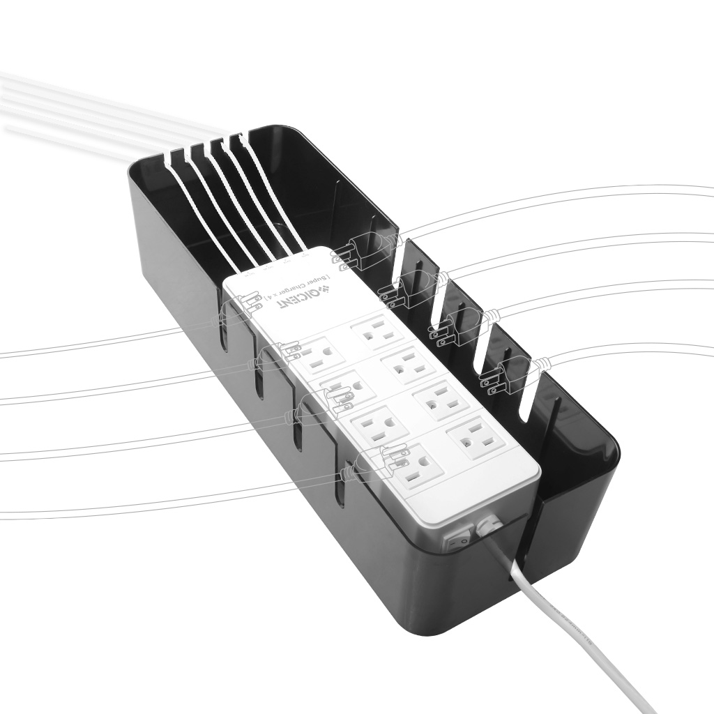 QICENT Cable Management Storage Box Organizer Large Container Wire Cord Cover for Power Strips Surge Protector 15.3x5.4 x3.5 USB Hub- Noir TV Computer Cable 
